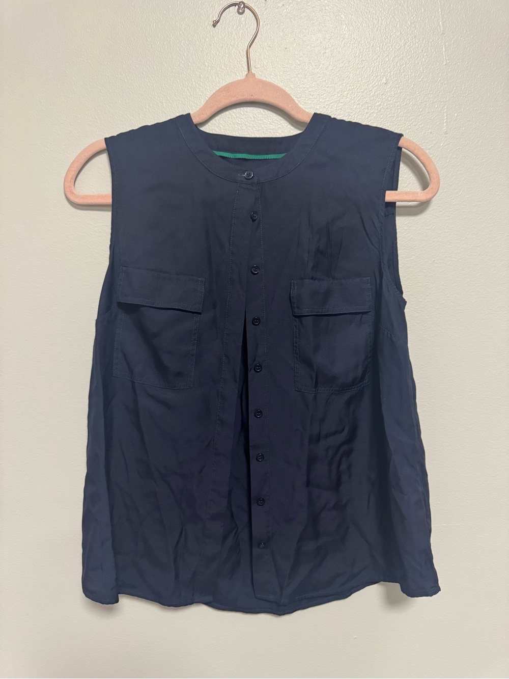 Boden Sleeveless Button-Front Navy Silk Blouse